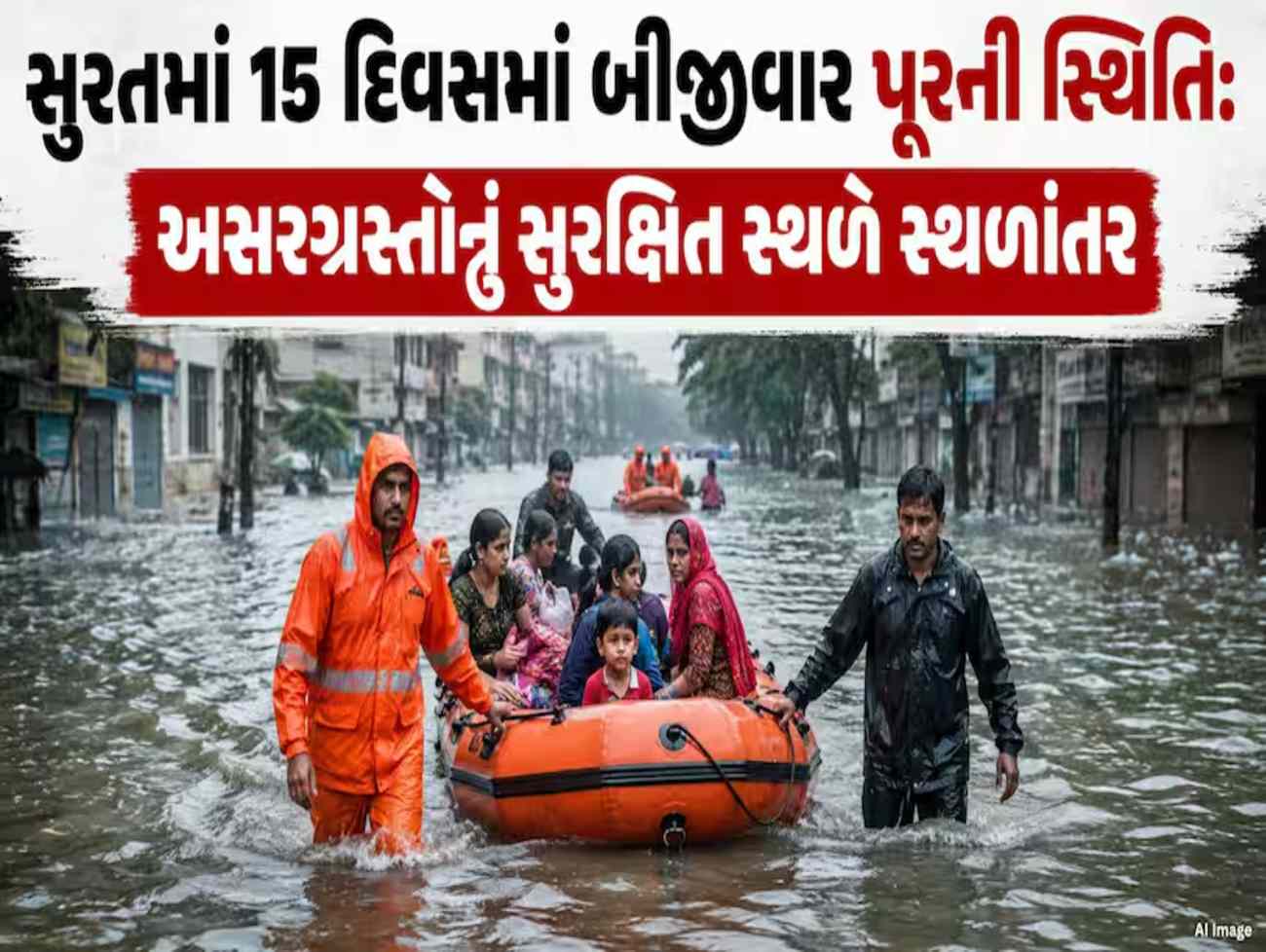 સુરતમાં 15 દિવસમાં બીજીવાર પૂરની સ્થિતિ: ખાડીઓ ઓવરફ્લો થતાં જળબંબાકાર, કામરેજમાં યુદ્ધના ધોરણે રેસ્ક્યૂ કામગીરી