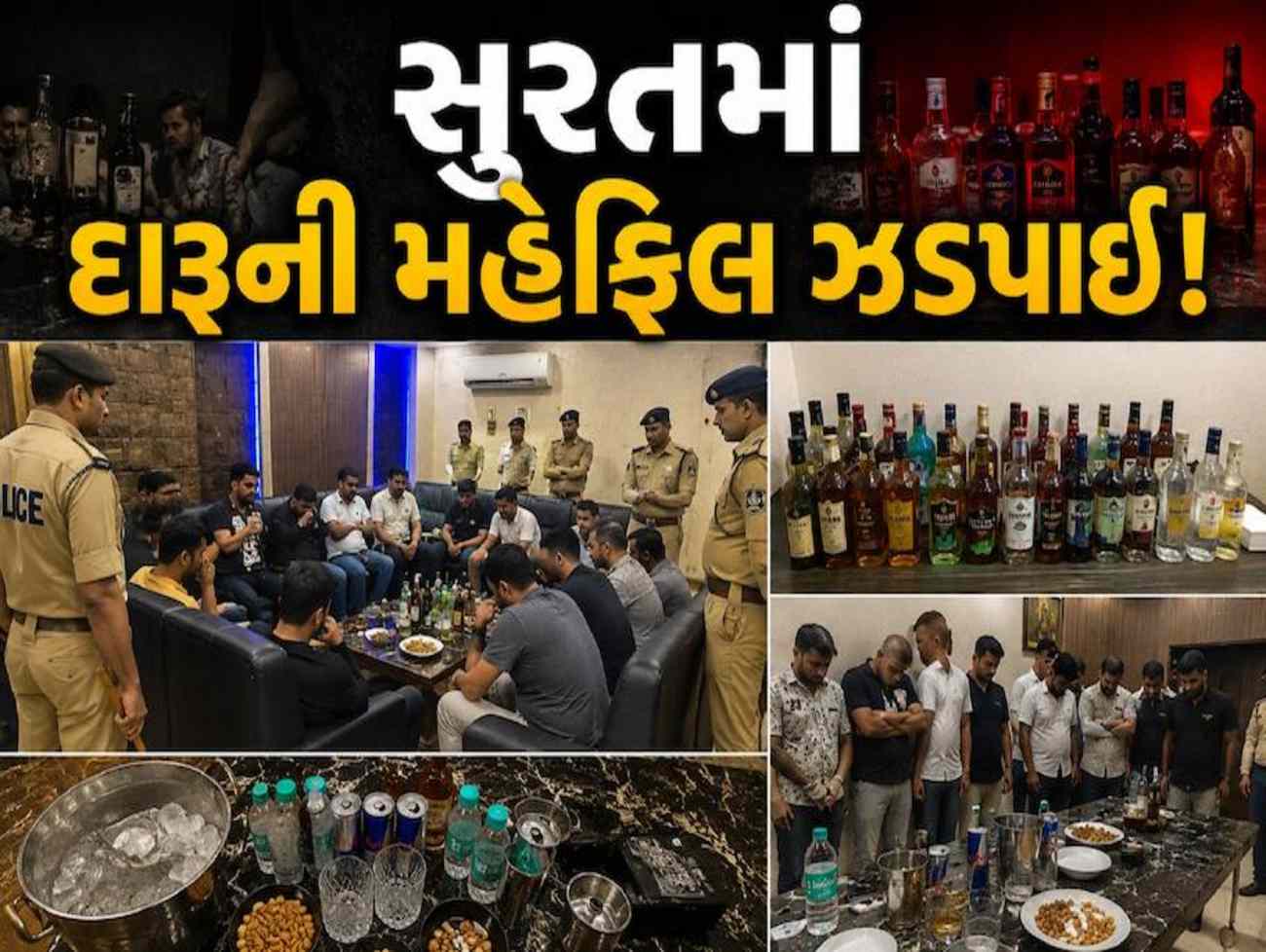 Surat - ડુમસમાં ઝડપાઇ હાઈપ્રોફાઈલ દારૂ પાર્ટી, 6 ધનાઢ્ય વેપારીઓ મહેફિલ માણતા ઝડપાયા